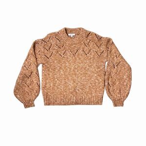 Madewell Women's XS Brown Pointelle Bubble-Sleeve Pullover Sweater